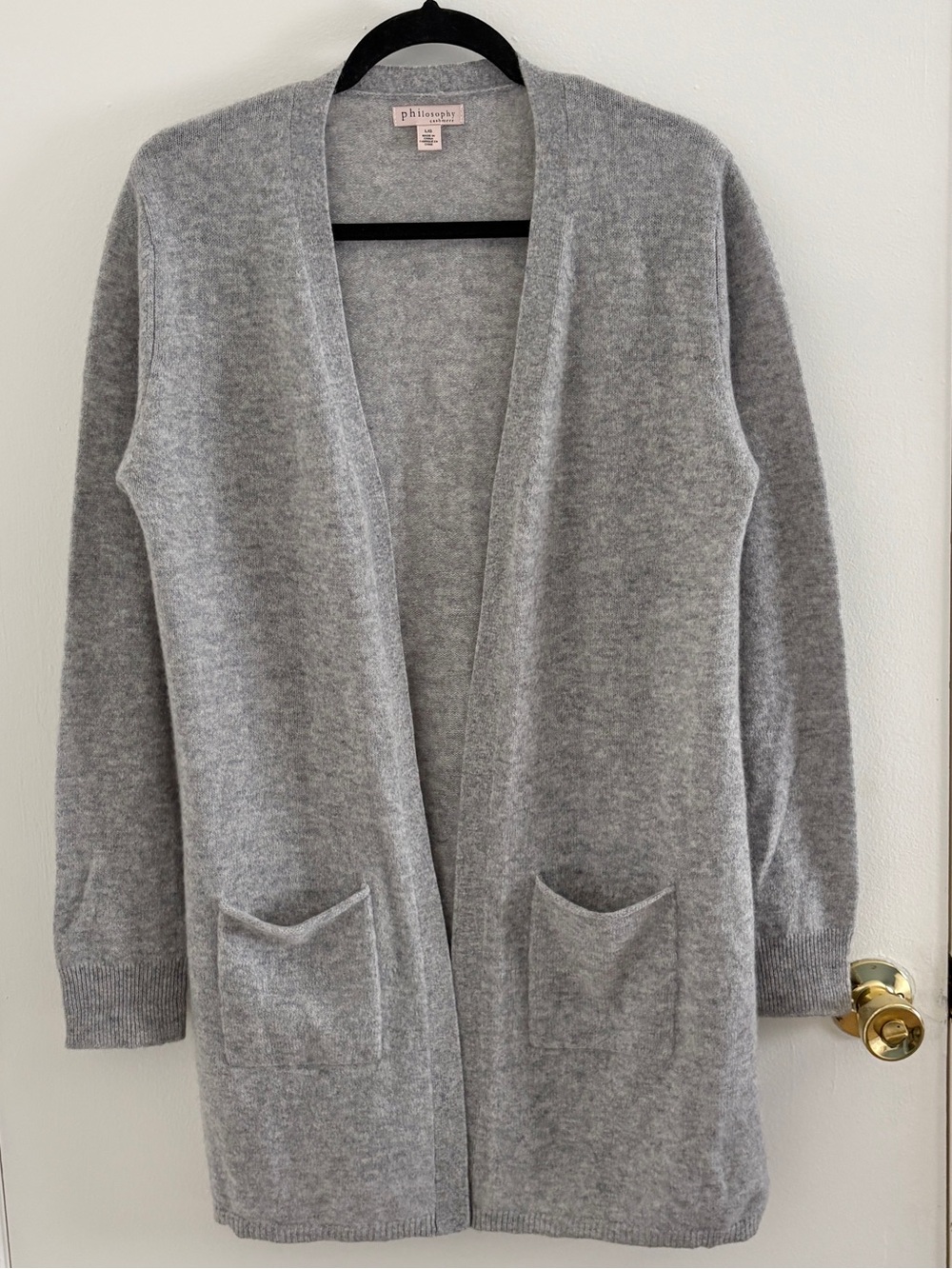 Philosophy Open Front Cashmere Longline Cardigan Sweater Size Large Gray